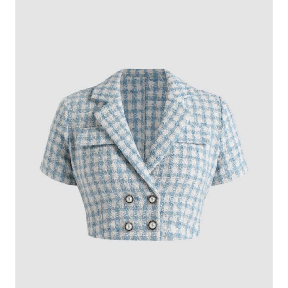 NWT🏷 Double-Breasted Tweed Collared Crop Top🤍🧵